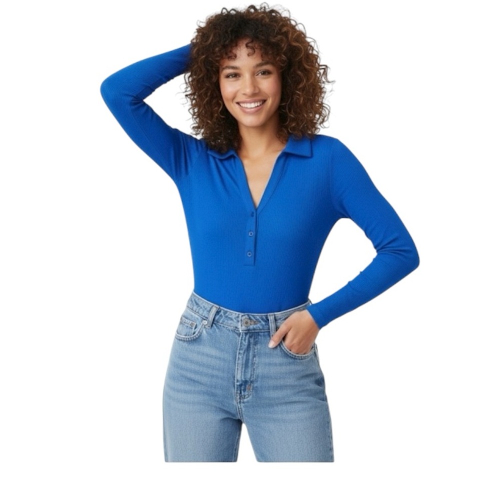 Stitch Fix. Violets & Roses. Royal Blue Long Sleeve Ribbed bodysuit